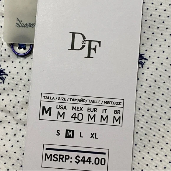 Denim & Flower Ricky Singh White Blue Palm Trees Button Down Szs Med, Lg - Picture 8 of 11